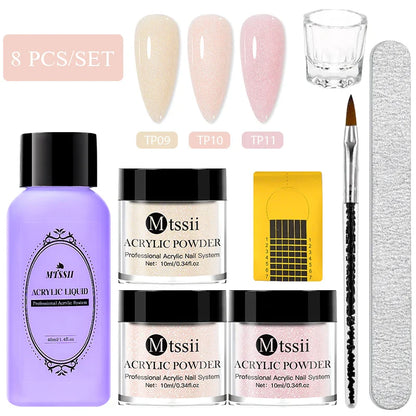 Nail Crystal Powder Kit – Acrylic Liquid Set with Pink & White Powder, Nail Brush for Extension & Carving, Beginner Set