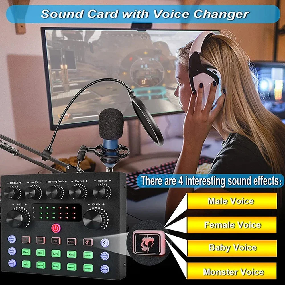 Podcast Equipment Kit - Voice Changer Mixer with BM800 Microphone for Recording, Live Streaming & Broadcasting