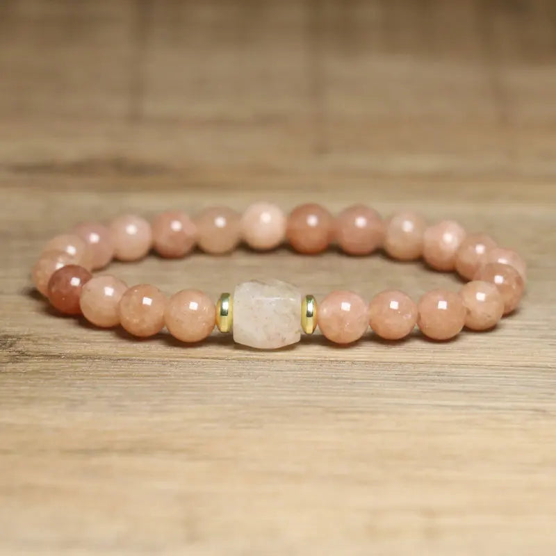 Natural Stone Beaded Bracelet – Strawberry Crystal & Yellow Jade Bohemian Minimalist Adjustable Crystal Jewelry for Women & Men