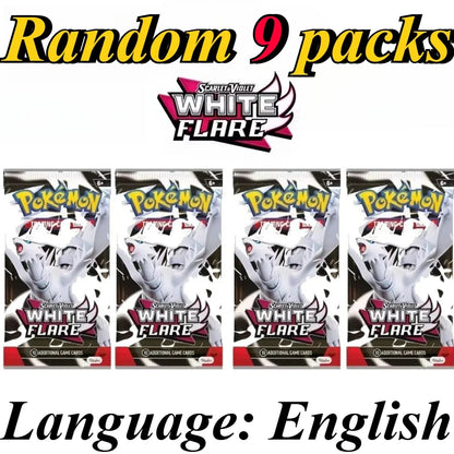 9 Pack Pokémon Trading Cards Set - English Booster Packs with Bright Stars, Prismatic Evolutions and Paldean Fates Gift Collection