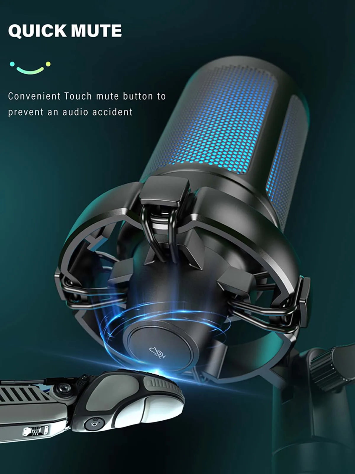 FIFINE AmpliGame A2 RGB USB Gaming Microphone with Mute Touch, Condenser Mic with Tripod for PC PS4 PS5 Laptop Streaming