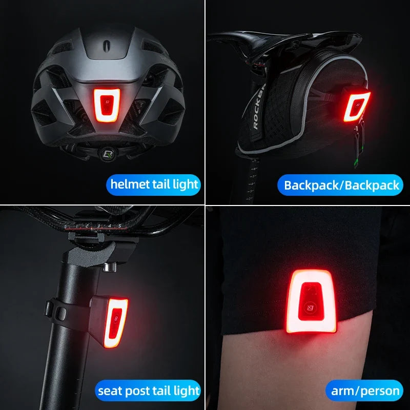 ROCKBROS Waterproof USB Rechargeable Bike Helmet Taillight – LED Cycling Rear Safety Light for Night Riding Bicycle Accessory Lantern