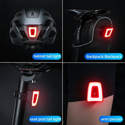 ROCKBROS Waterproof USB Rechargeable Bike Helmet Taillight – LED Cycling Rear Safety Light for Night Riding Bicycle Accessory Lantern