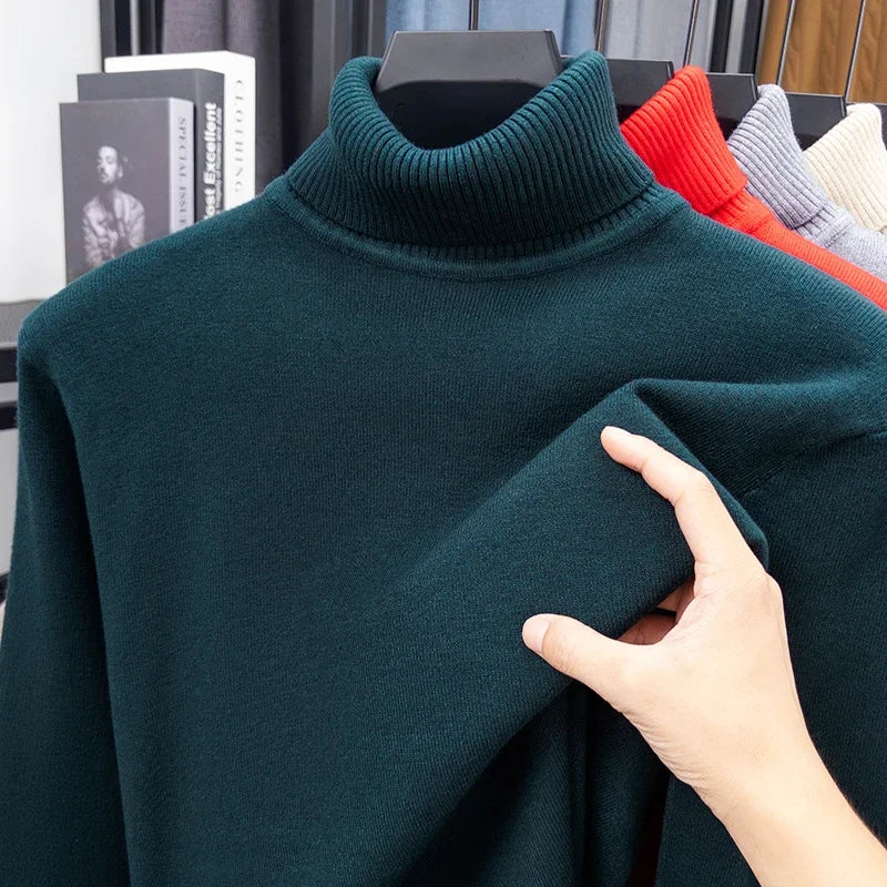 Men's Autumn Knitted Turtleneck Sweater - Slim Fit Long Sleeve Anti-Pilling Pullover Casual Streetwear Top
