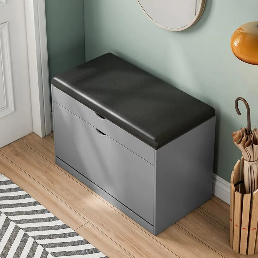 Entryway Shoe Bench with 3-Tier Rack – Wooden Sitting Stool & Multi-Function Shoe Storage Organizer