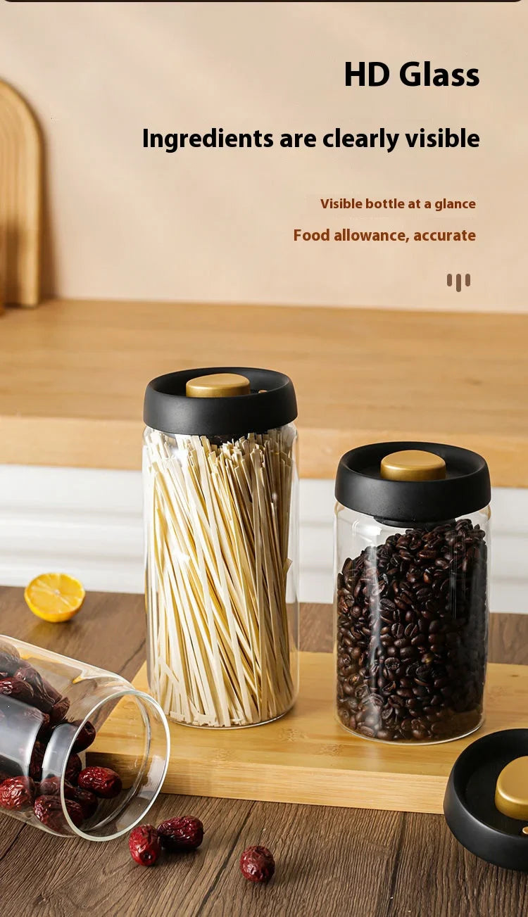 Coffee Bean Vacuum Sealed Glass Jar — Light-Proof, Airtight Container for Food, Grains, Candy & Moisture-Proof Storage