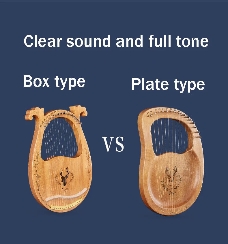 16/21/24-String Lyre Harp – Mahogany Wood Stringed Musical Instrument with Tuning Wrench & Spare Strings