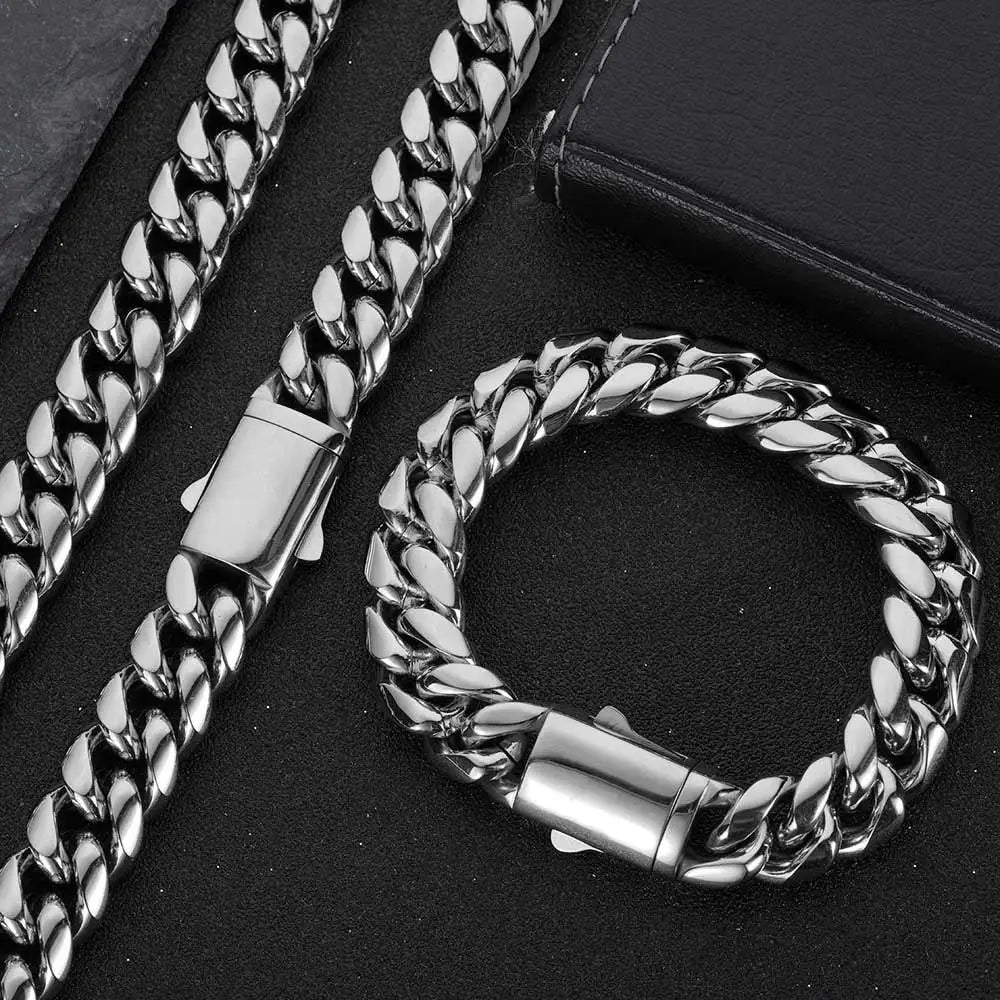 High-Quality Stainless Steel Gold Color Cuban Chain Necklace – 8-14mm Width, Waterproof Curb Link for Men & Women, Multiple Sizes