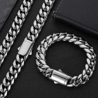 High-Quality Stainless Steel Gold Color Cuban Chain Necklace – 8-14mm Width, Waterproof Curb Link for Men & Women, Multiple Sizes