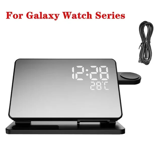 3-in-1 Wireless Charger Station - Fast Charging Stand for Samsung Galaxy Watch 6/5 Pro, Galaxy S24/S23/S22 with Alarm Clock Display