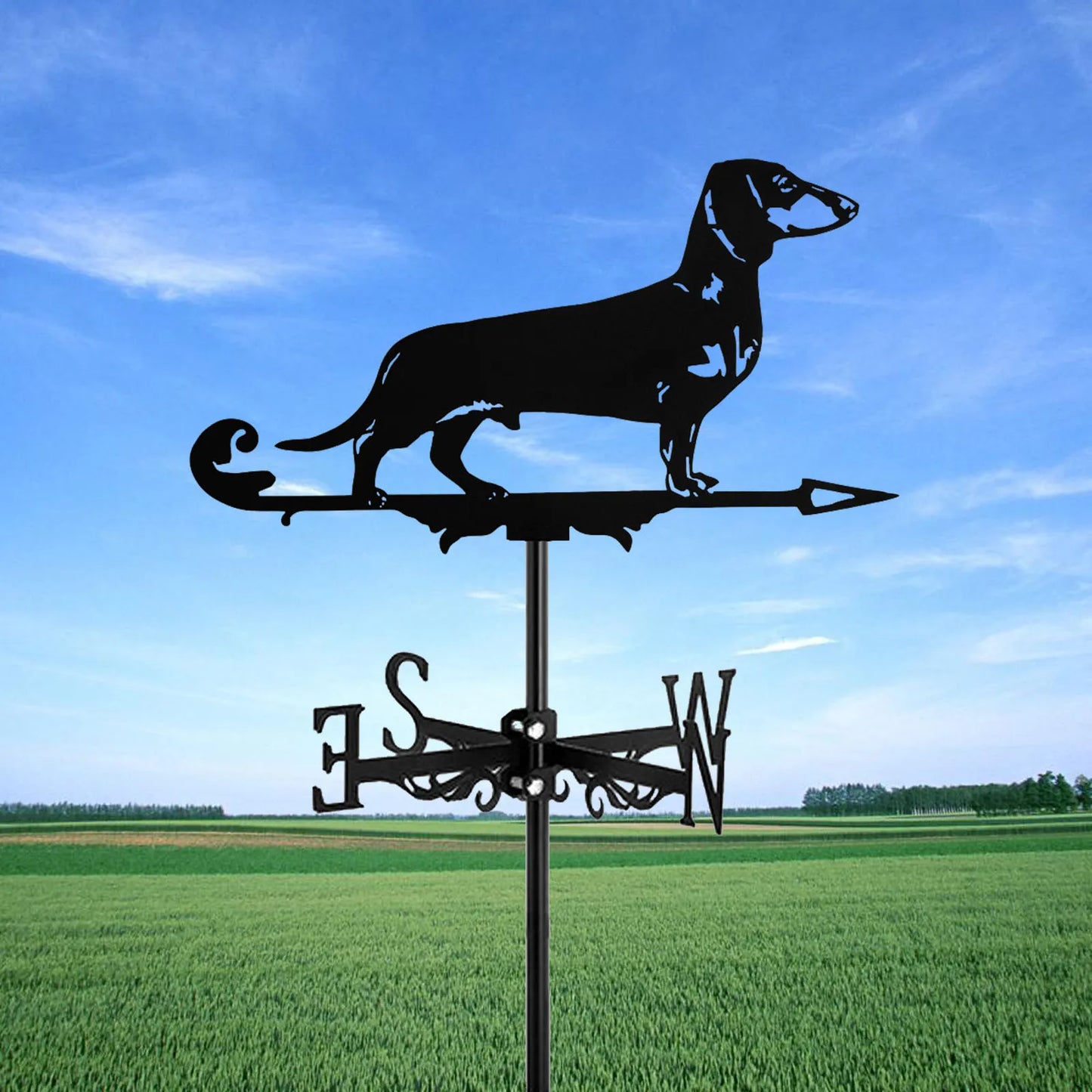 New Metal Dachshund Weather Vane - Standing Decor for Roof, Garden, Yard, Shed, Home, Fence Post