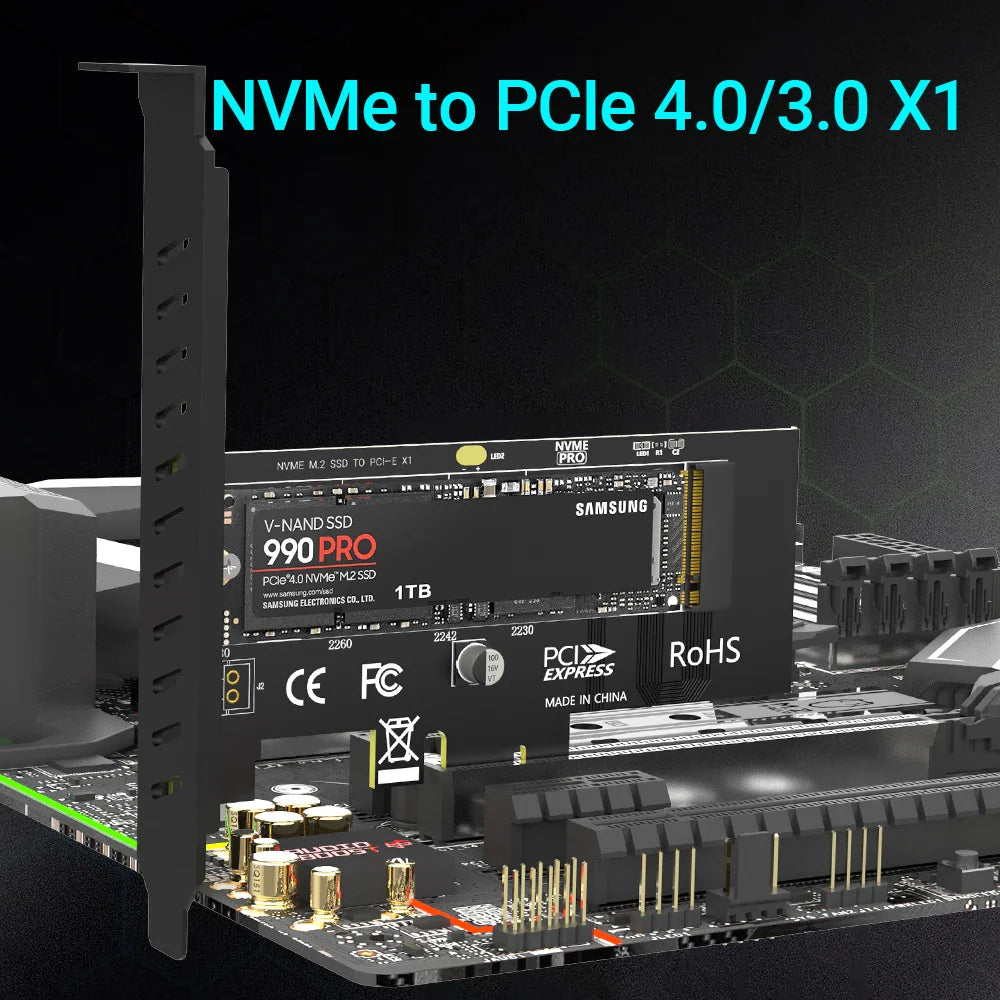 JEYI M.2 NVMe SSD to PCIe 4.0 x1 Adapter Card – 2280 PCI-E Gen4 16Gbps Expansion for Desktop PC