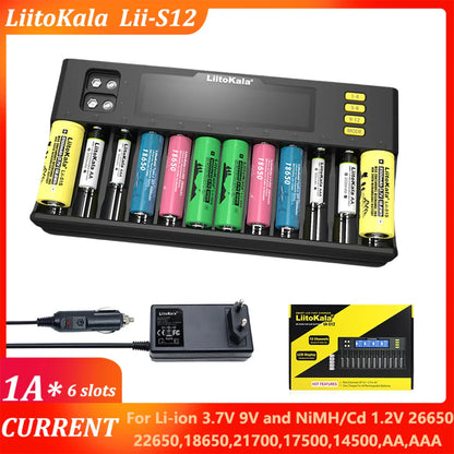 LiitoKala Lii-S8 Lii-S12 CH4 Multi-Function Battery Charger – 18650, 26650, 21700, 26700, AA, AAA Li-ion, NiMH, LiFePO4 Compatible