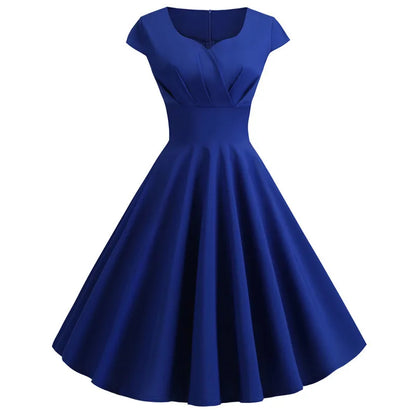 Women’s Pink Summer Dress – V-Neck Vintage Retro Midi Party & Office Dress