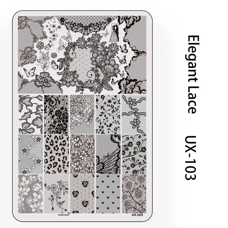 UX Serial 2 Stainless Steel Stamping Plate Template – Vintage Abstract Fabric Texture Pattern for Nail Art, Floral Lace, Xmas & Halloween Designs (UX52)