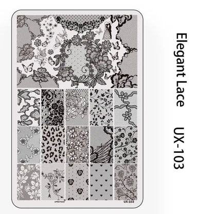 UX Serial 2 Stainless Steel Stamping Plate Template – Vintage Abstract Fabric Texture Pattern for Nail Art, Floral Lace, Xmas & Halloween Designs (UX52)