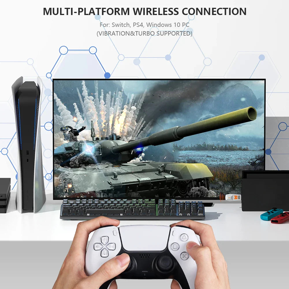 R100 PRO USB Wireless Adapter — Gamepad Converter for PS4, PS5, Xbox Series & Switch Controllers with Bluetooth