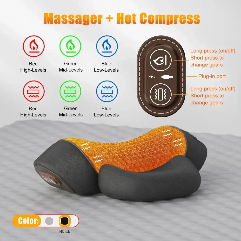 Electric Cervical Massage Pillow – Heated Vibration Neck Traction Memory Foam Support for Sleep & Spine Relaxation