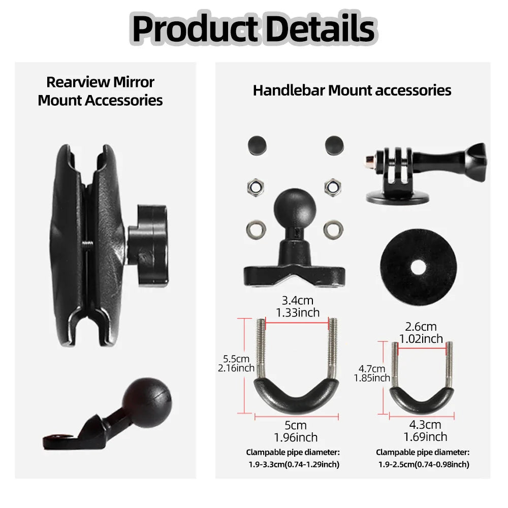 Motorcycle Handlebar & Mirror Mount – GoPro 13/12/11/10/9, Insta360, SJCAM & DJI Osmo Action Camera Bicycle & Bike Bracket Accessories Holder