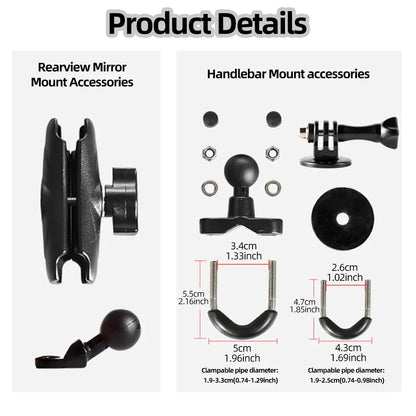 Motorcycle Handlebar & Mirror Mount – GoPro 13/12/11/10/9, Insta360, SJCAM & DJI Osmo Action Camera Bicycle & Bike Bracket Accessories Holder