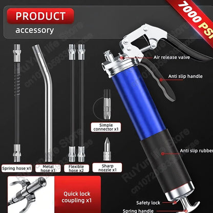7000PSI Manual Grease Gun Kit – Pistol Grip High-Pressure Pump with 400CC Coupler for Heavy-Duty Maintenance