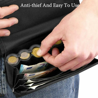 6-Slot Euro Coin Dispenser Wallet – Zipper Pocket Driver & Waiter’s Purse, Coin Sorter & Cash Collector
