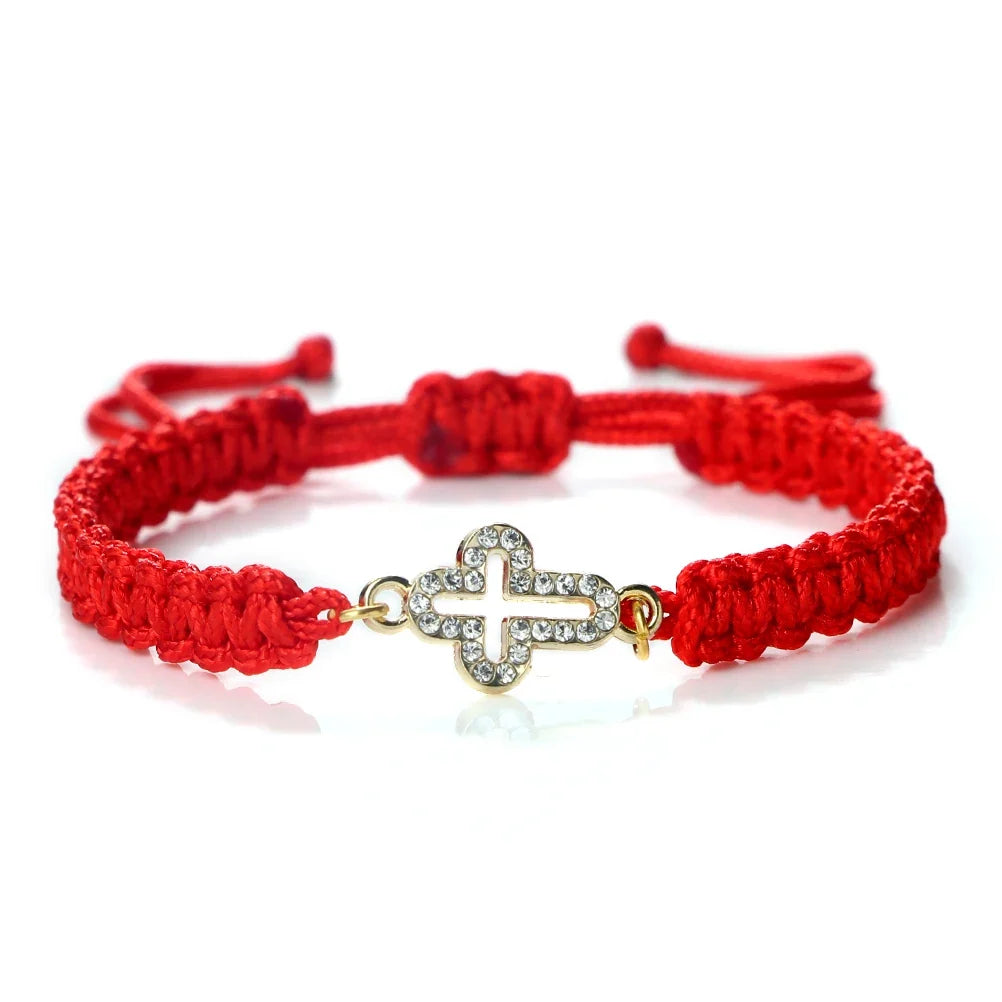 Crystal Hollow Cross Bracelet - Braided Prayer Healing Bangle Jewelry Gift for Women & Yoga Lovers