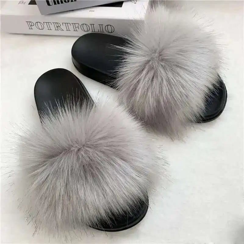 Summer Faux Fur Slippers for Women – Indoor Plush Furry Slides, Fluffy Flip Flops & Casual House Shoes