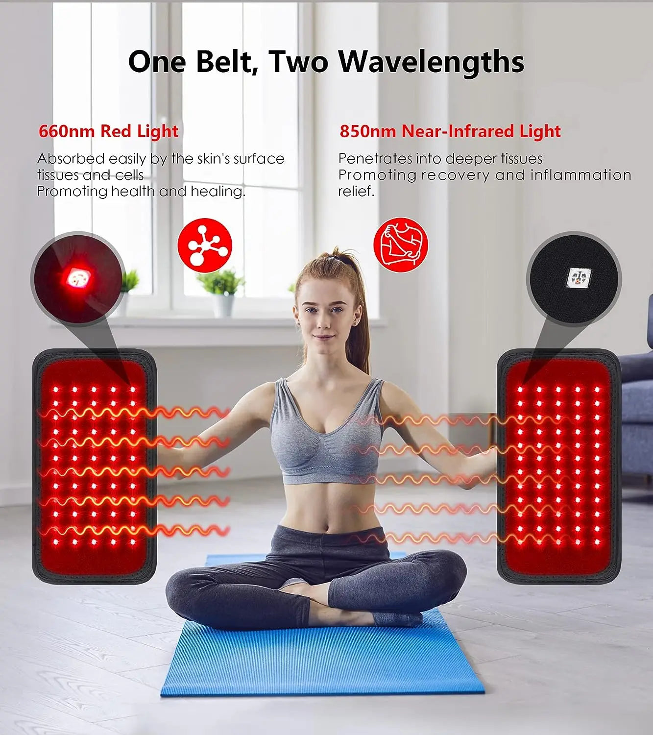 60 LED Red & Infrared Light Therapy Waist Belt 850nm 660nm Slimming Heat Pad for Back and Full Body Use