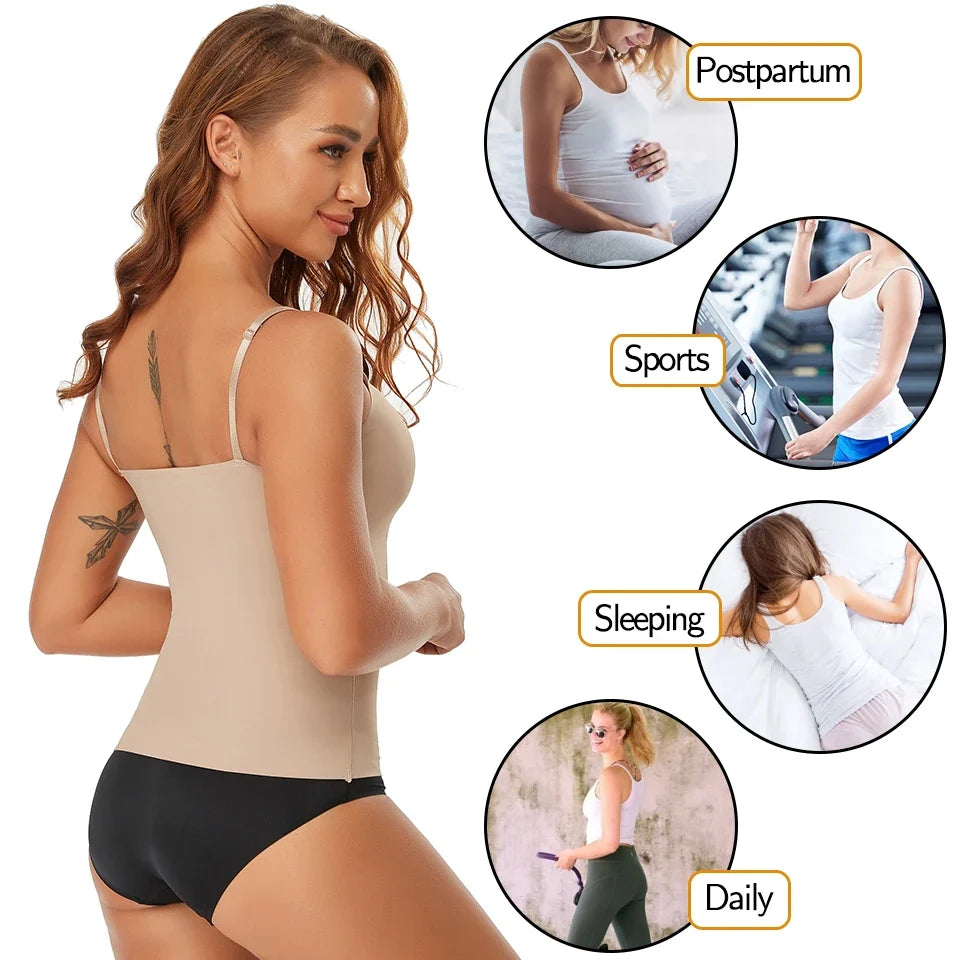 Women’s Seamless Tummy Control Shapewear Cami - Smooth Slimming Compression Tank Top Body Shaper