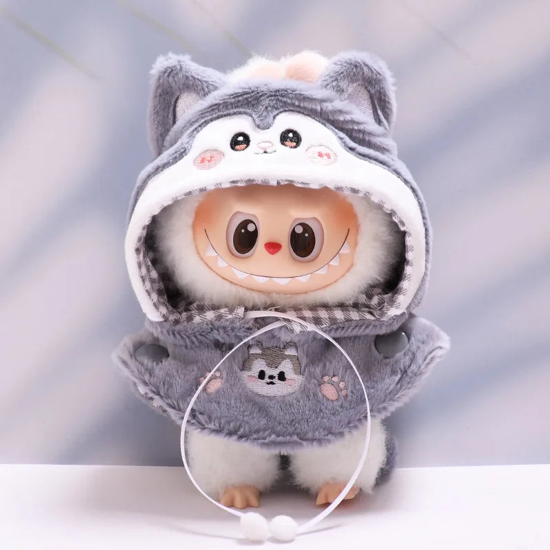 17cm Labubu Doll Clothes — DIY Accessories Heartbeat Long-Eared Furry Rabbit Costume | Cartoon Dress-Up Outfit