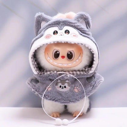 17cm Labubu Doll Clothes — DIY Accessories Heartbeat Long-Eared Furry Rabbit Costume | Cartoon Dress-Up Outfit
