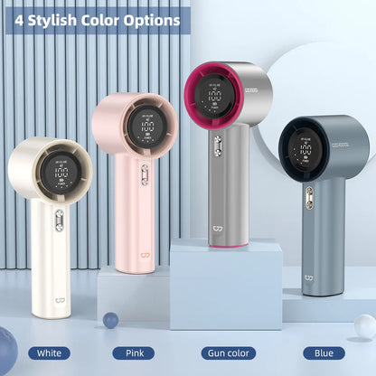 Mini Rechargeable Handheld Fan — Strong Wind with 100-Speed Digital Display