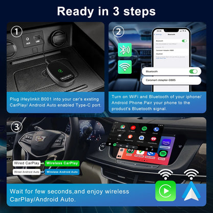 IHeylinkit Wireless CarPlay & Android Auto Adapter – Auto-Connect Dongle with Zinc Alloy Shell for Most Vehicles