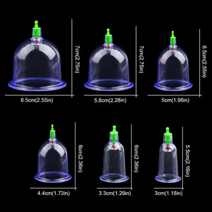 6PCS Vacuum Cupping Set with Pumping Gun – Suction Cups for Back Massage, Body Detox & Anti-Cellulite Therapy