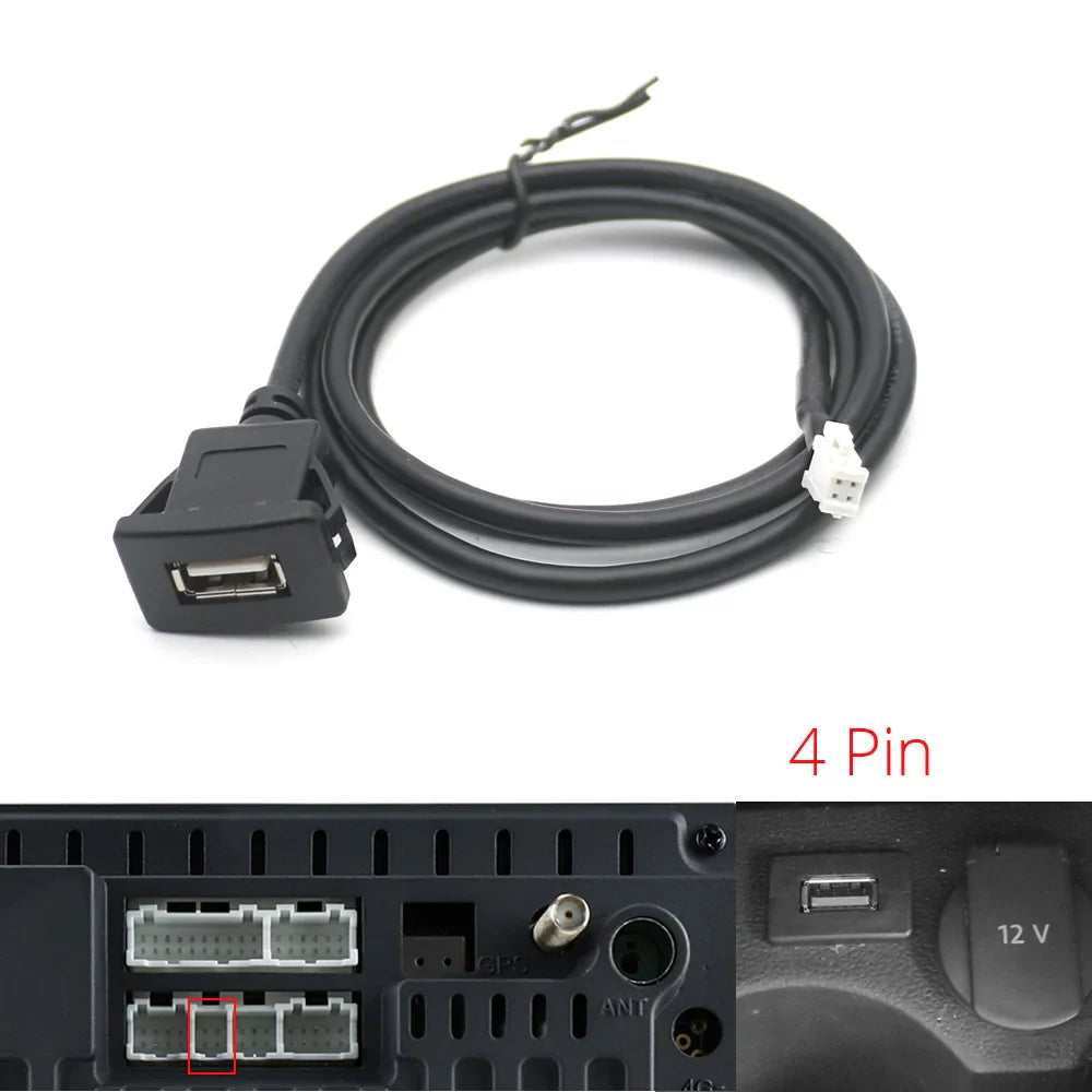 Dual USB Dashboard Mount Panel Extension Cable – 4/6 Pin Shielded Adapter for Car, Truck, Boat, Motorcycle, Android Head Unit