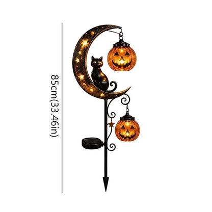 Halloween Garden Stake Light - Black Cat & Pumpkin Moon Outdoor Waterproof Metal Decor