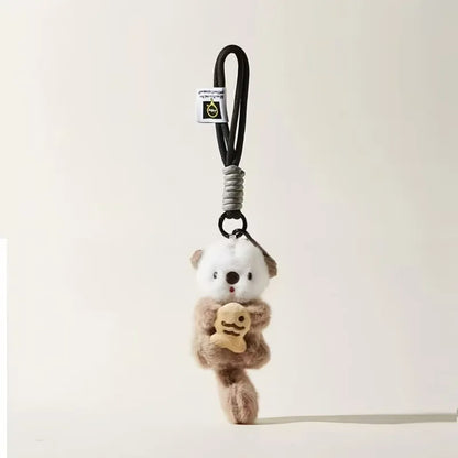 Cute Otter Plush Keychain - Otters Holding Fish Pendant for Backpack, Bag & Wallet Decor