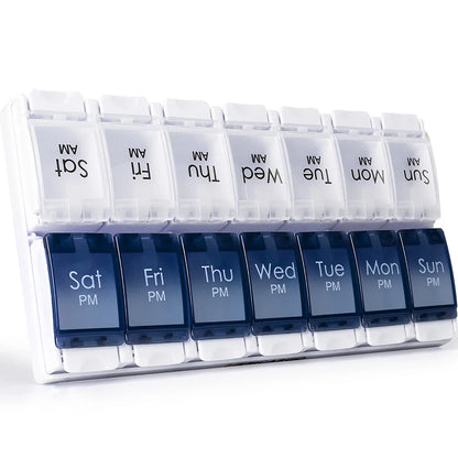 7/14/28-Day Pill Organizer – Weekly & Monthly Medicine Box with Tablet Storage, Splitter & Container Case