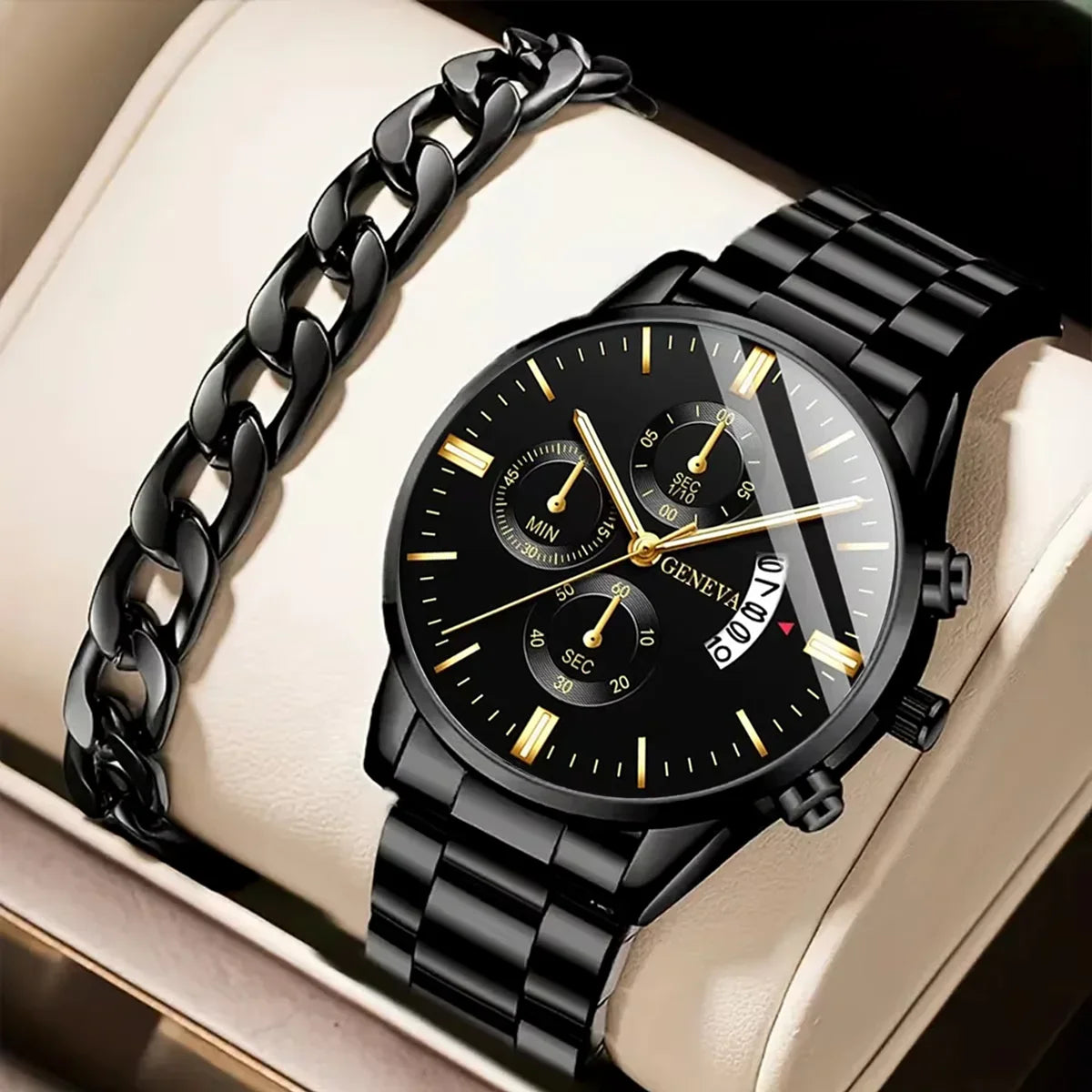 Fashion Men's Stainless Steel Watch – Luxury Quartz Wristwatch with Calendar for Business & Everyday Wear
