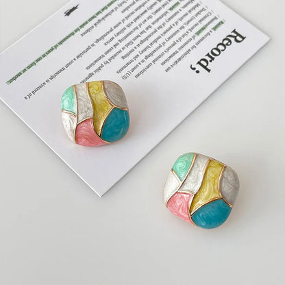 Colorful Square Patchwork Stud Earrings – Romantic Ear Jewelry for Women Christmas Gift