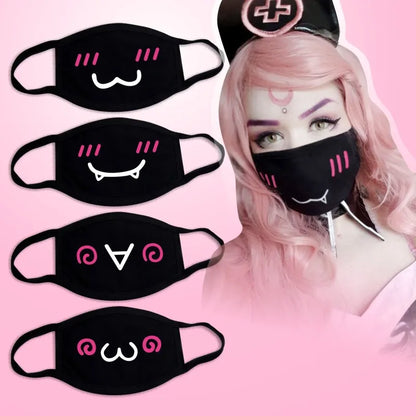 Black Cotton Winter Mask — Unisex Thickened Half-Face Cotton Cartoon Pattern Anti-Dust Respirator