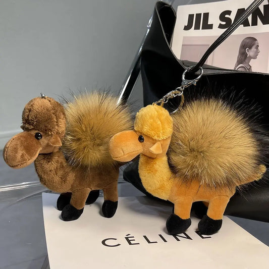 Luxury Furry Camel Keychain – Cute Plush Bag Pendant & Car Key Ring Accessory