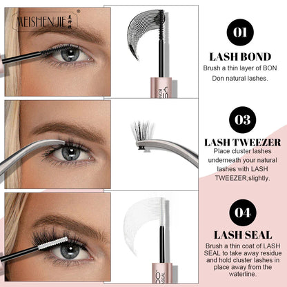 MEISHENJIE DIY Cluster Lash Extension Kit — 120 Bunches Individual Wispy False Eyelashes with Glue & Tweezer