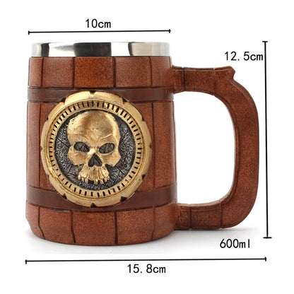 Viking-Style Wooden Beer Mug – Insulated Metal Barrel Cup for Drinks (1PCS)