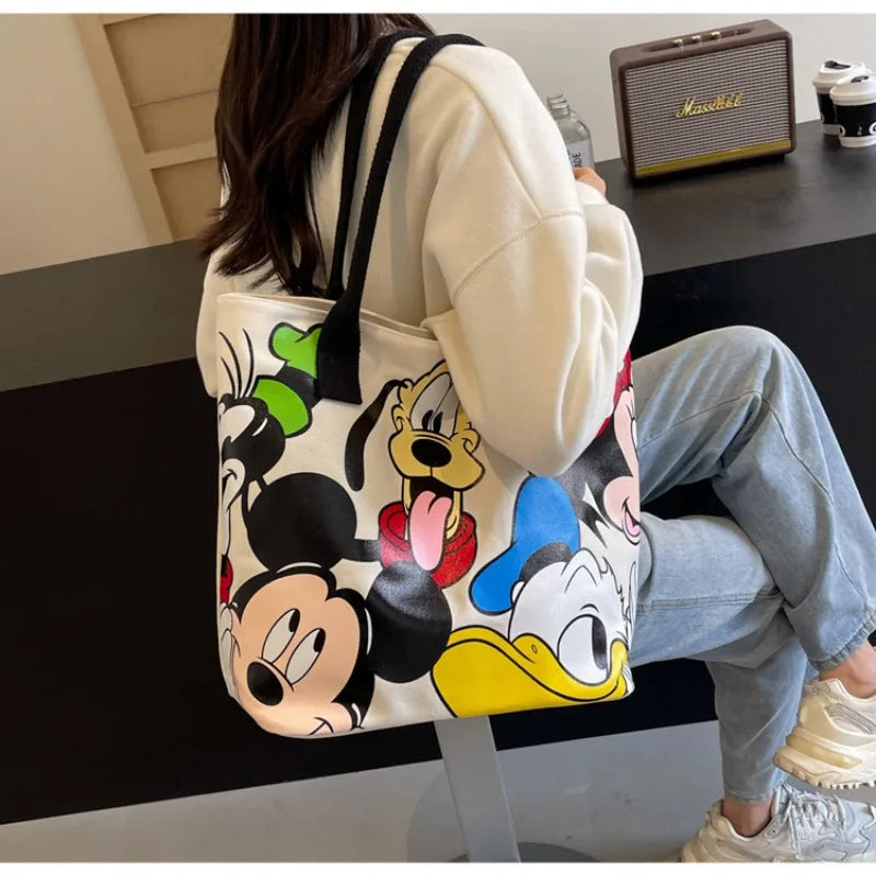 Disney Mickey Canvas Tote Bag – Large Capacity Shoulder Bag for Women & Students, Casual Handbag