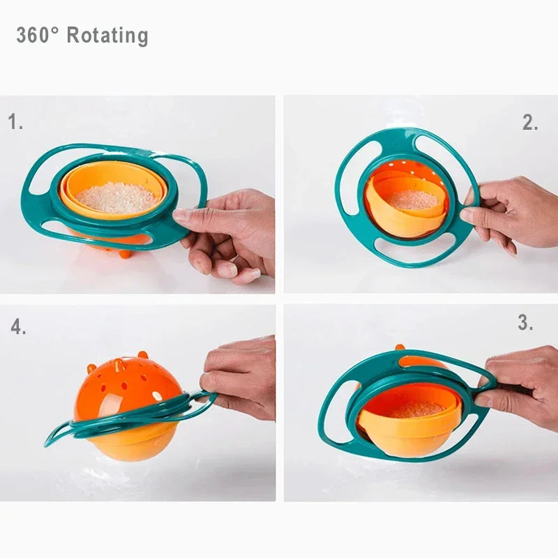 Universal Gyro Bowl – 360° Rotary Spill-Proof Feeding Dish & Balance Training Toy for Children