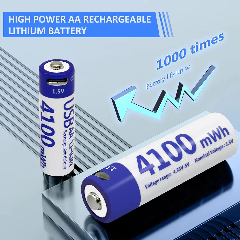 MATOV 1.5V 4100mWh AA Rechargeable Battery – USB Type-C Li-ion Battery for Remote Control, Smart Door Locks & Toys