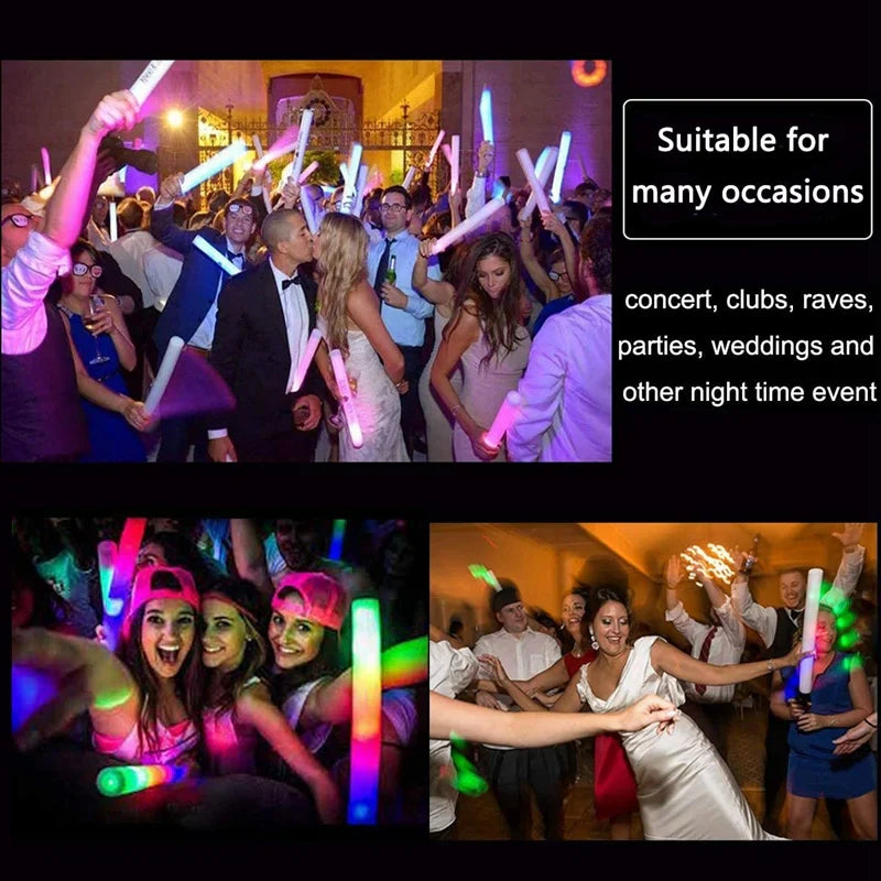 30 Pcs LED Foam Glow Sticks – White Light Flashing Cheer Batons for Wedding & Party Supplies, Glow in the Dark