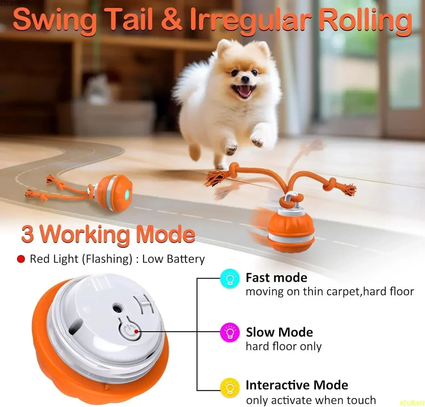 Peppy Pet Ball for Dogs – Motion-Activated Rolling Ball, Interactive Toy for Puppies & Small Dogs, Automatic Moving Dog Toy